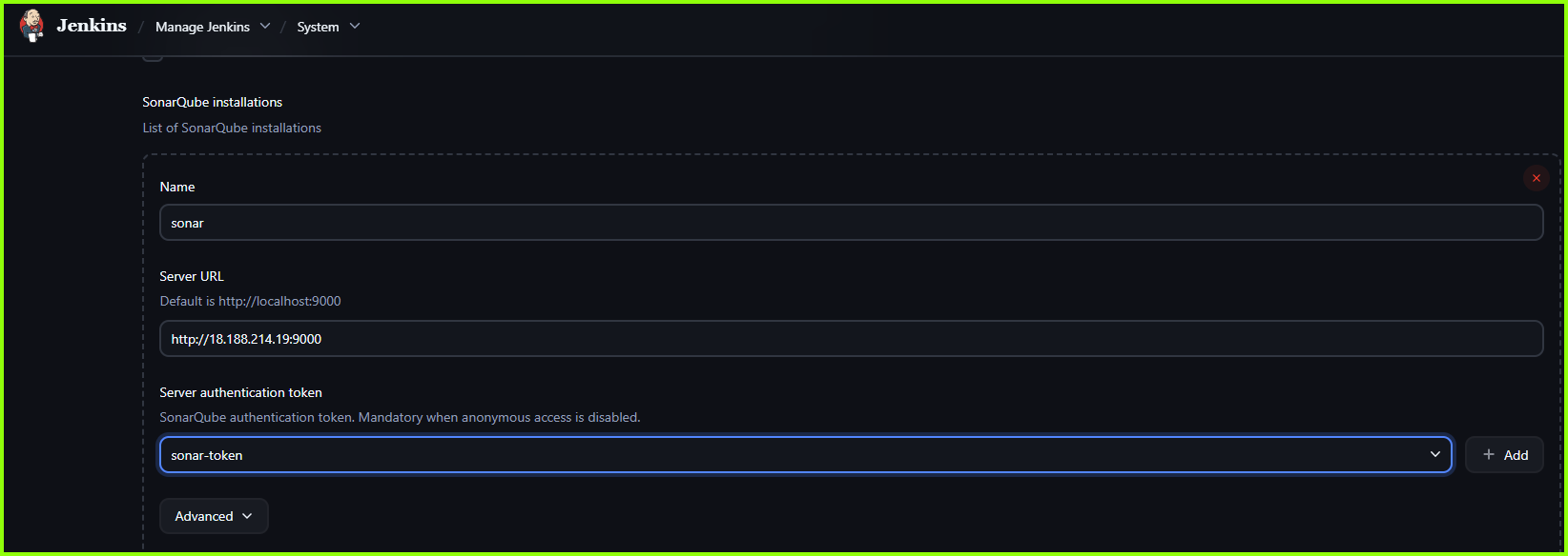 SonarQube Installations Settings